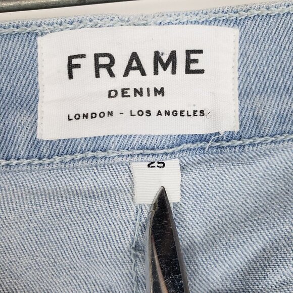 Frame Le High Straight Jeans Cascade Fringe Hem Light Blue Wash Womens Size 25 - Picture 8 of 13